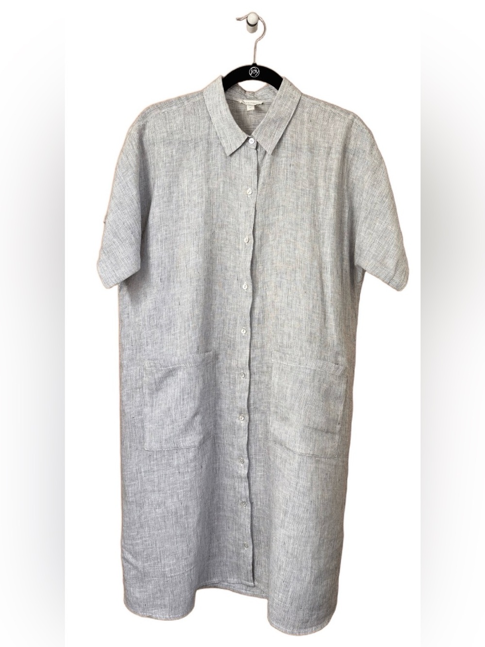 Eileen Fisher Light Gray Linen Button-Front Shift Dress
